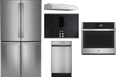 5 Piece Package Includes Refrigerator, Cooktop, Wall Oven, Hood And Dishwasher